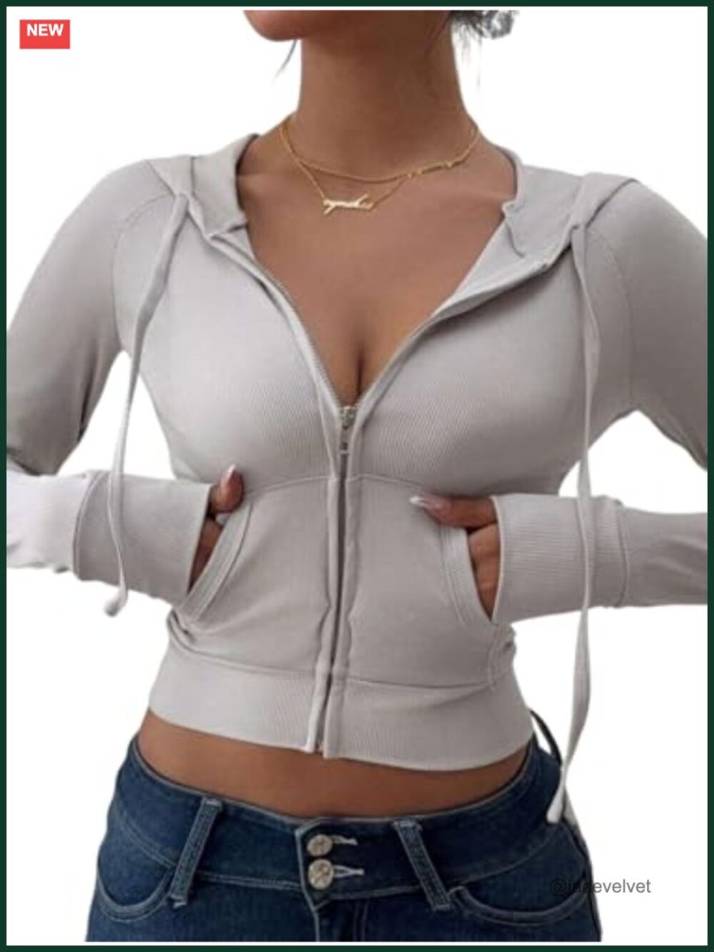 Slim Fit Cropped Zip Up Hoodie Ribbed Knit Long Sleeve Sweatshirt